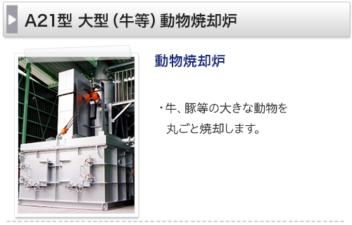 動物焼却炉 牛、豚等の大きな動物を丸ごと焼却します。
